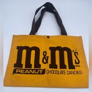 Vintage Rare M&M's peanut candies Yellow canvas Tote Bag Sack Made in USA retro